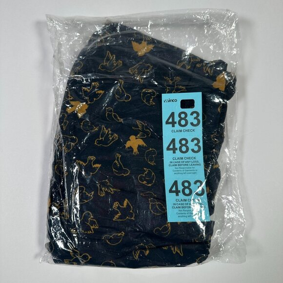 LuLaRoe DOVES BIRDS Dark Navy Blue Yellow Gold Leggings One Size OS LLR NEW - Picture 5 of 6